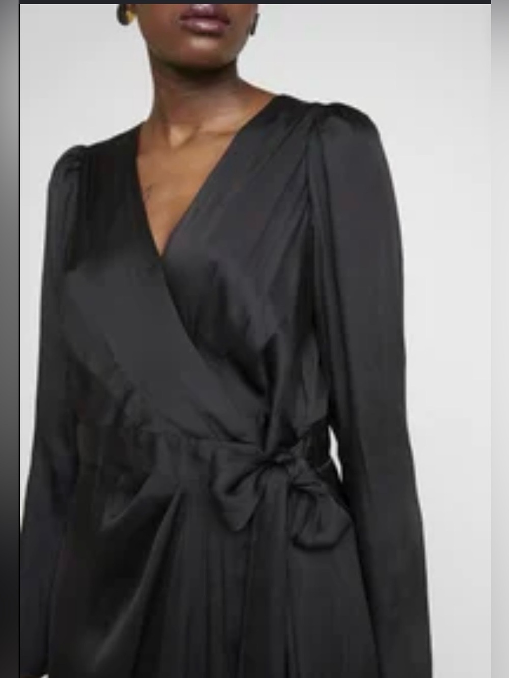 Banana Republic Black Satin Long Sleeve Wrap Dress